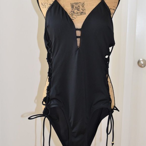 NEW! LAUNDRY Shelly Segal lace up plunge swimsuit - Picture 3 of 12